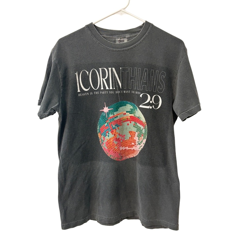 Comfort Colors Graphic Tee 1 Corinthians Disco‎ Ball Print T-Shirt M